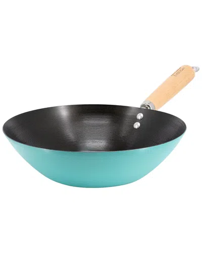 Martha Stewart Everyday Clarkston 10in Nonstick Carbon Steel Wok With Wooden Handle In Blue
