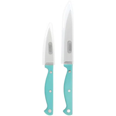 Martha Stewart Everyday Keswick 2 Piece Cutlery And Sheath Set In Teal In Blue