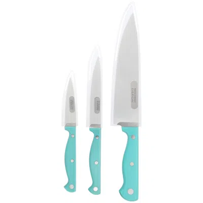 Martha Stewart Everyday Keswick 3 Piece Cutlery And Sheath Set In Teal In Blue