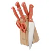 Martha Stewart Everyday Keswick 7 Piece Stainless Steel Cutlery And Wood Block Set In Coral In Pink