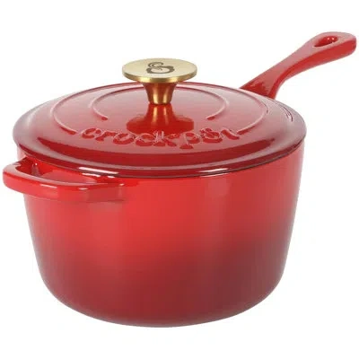 Martha Stewart Everyday Rexford 2.6 Quart Ceramic Nonstick Aluminum Saucepan With Lid In Linen In Red,gold