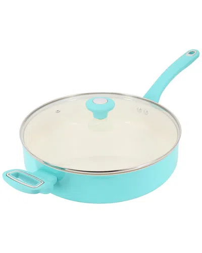 Martha Stewart Everyday Rexford 5qt Ceramic Nonstick Aluminum Sautž Pan With Lid In Green