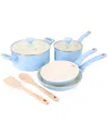 Martha Stewart Everyday Rexford 8pc Ceramic Nonstick Aluminum Cookware Set In Blue