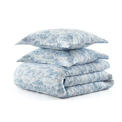 Martha Stewart Farmhouse Toile Cotton Reversible Blue Duvet Cover Set In Blue;white