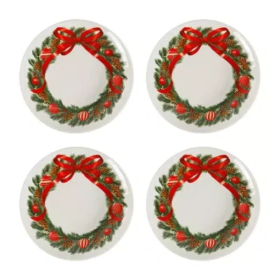 Martha Stewart Festive Bow 4-pc. Ceramic Dessert Plate In Multi