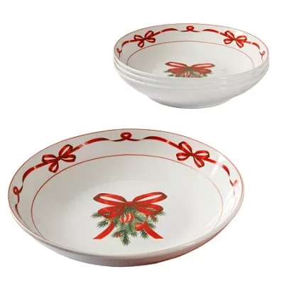 Martha Stewart Festive Bow 4-pc.ceramic Dinner Bowl In White