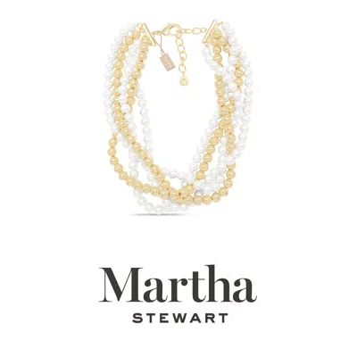 Martha Stewart Five Strand Pearl And Gold Ball Twisted Necklace In Gold For Women