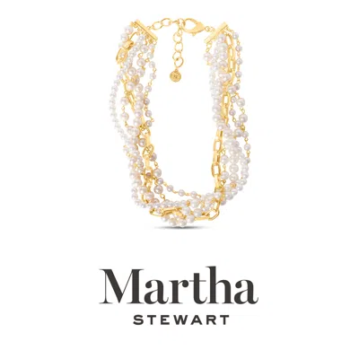 Martha Stewart Five Twisted Strand Pearl And Chain Necklace In Gold For Women In Silver