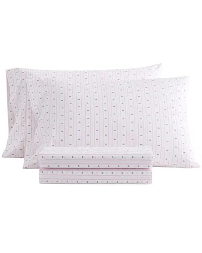 Martha Stewart Floral Stripe Cotton Sheet Set In White