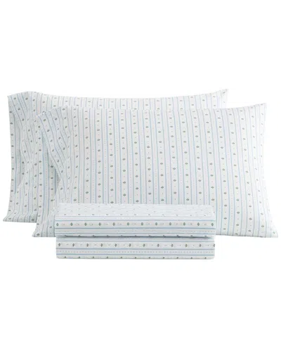 Martha Stewart Floral Stripe Cotton Sheet Set In White