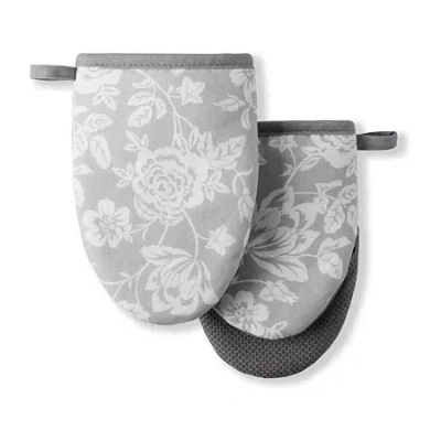 Martha Stewart Floral Vine Mini 2-pc. Oven Mitt Set In Gray