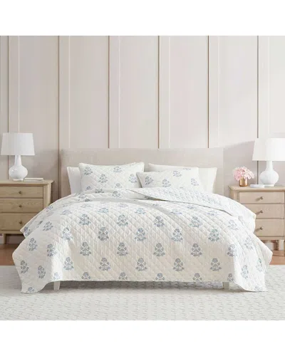 MARTHA STEWART MARTHA STEWART FLOWER BLOCK COTTON PERCALE QUILT SET
