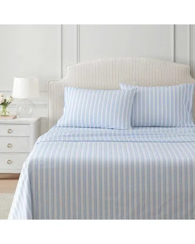 Martha Stewart Francesca Stripe Cotton Percale Sheet Set In Blue