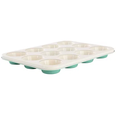 Martha Stewart Gallen 12-cup Nonstick Carbon Steel Muffin Pan In Teal In White