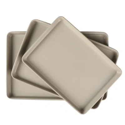 Martha Stewart Gallen 3-piece Ceramic Carbon Steel Nonstick Cookie Sheet Set In Neutral