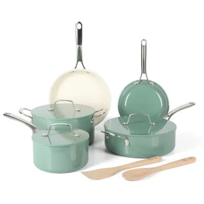 Martha Stewart Galway 10 Piece Aluminum Cookware Set W/alum Lid In Teal