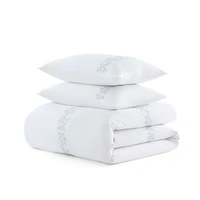 Martha Stewart Garden Path Embroidery Cotton Blue Duvet Cover Set In White