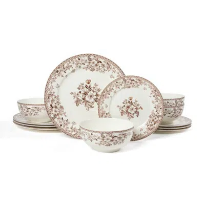 Martha Stewart Garden Toile 12-piece Porcelain Dinnerware Set In Multi