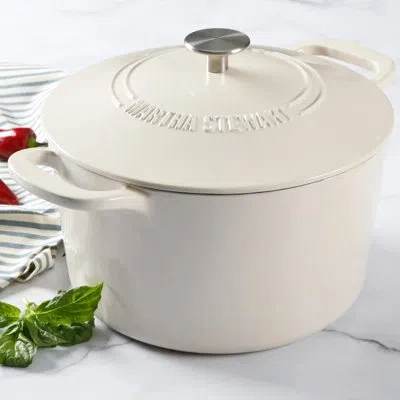 Martha Stewart Gatwick 7 Quarts Qt. Non-stick Enameled Cast Iron Round Dutch Oven In White,beige
