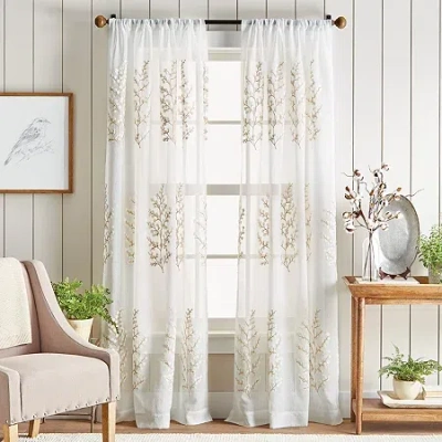 Martha Stewart Georgia Rod Pocket Embroidered Light-filtering Set Of 2 Curtain Panel In White