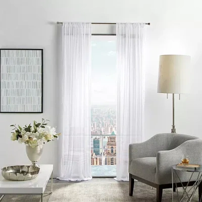 Martha Stewart Glacier Rod Pocket Sheer Set Of 2 Curtain Panel In White