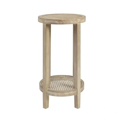 Martha Stewart Harley  Round End Table With Cane Detail In Reclaimed Wheat