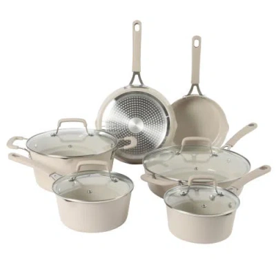 Martha Stewart Heathland 10-piece Ceramic Nonstick Aluminum Cookware Set In Brown