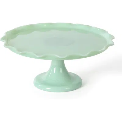 Martha Stewart Highbrook Handmade Jadeite Glass Cake Stand With Ruffle Trim In Green