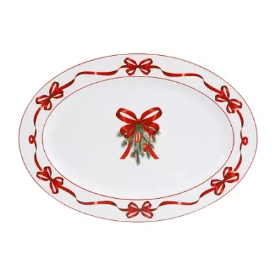 Martha Stewart Holiday Bow Wreath Oval Serving Platter In White
