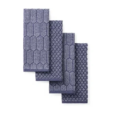 Martha Stewart Honeycomb Chambray 4-pc. Kitchen Towel Set In Blue