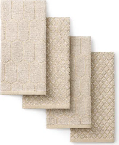 Martha Stewart Honeycomb Chambray Textured Cotton Kitchen Towel Set, 16" X 28" In Neutral