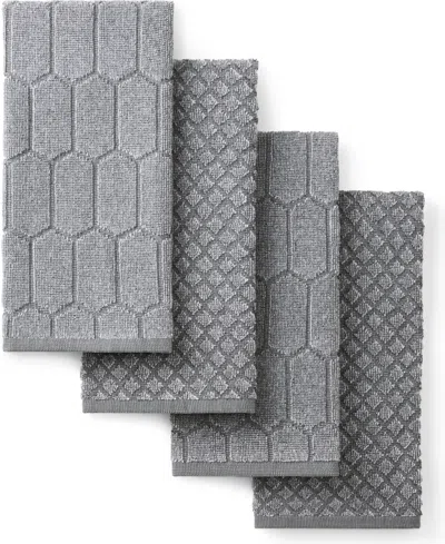 Martha Stewart Honeycomb Chambray Textured Cotton Kitchen Towel Set, 16" X 28" In Gray