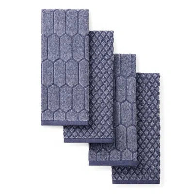 Martha Stewart Honeycomb Chambray Textured Kitchen Towel 4-pack Set Natural 16"x28" In Navy Blue
