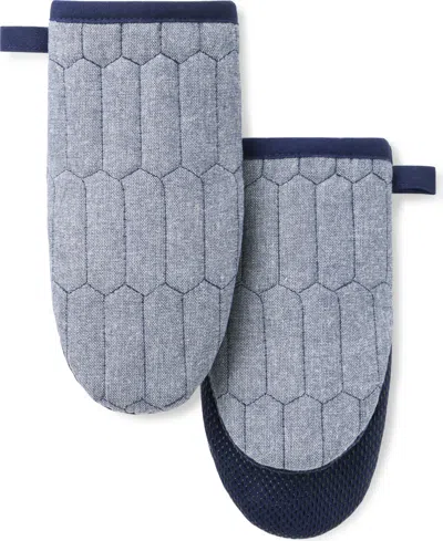 Martha Stewart Honeycomb Quilted Chambray Mini Oven Mitt Set, 5.5" X 8" In Blue