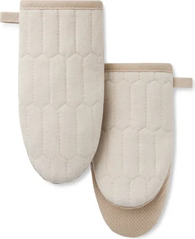 Martha Stewart Honeycomb Quilted Chambray Mini Oven Mitt Set, 5.5" X 8" In Brown