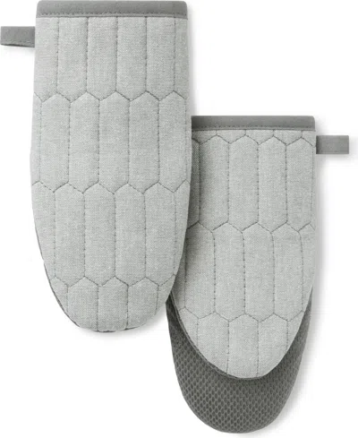 Martha Stewart Honeycomb Quilted Chambray Mini Oven Mitt Set, 5.5" X 8" In Gray