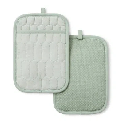 Martha Stewart Honeycomb Quilted Chambray Pot Holder 2-pack Set 7"x10" In Mint Green