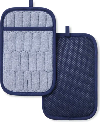Martha Stewart Honeycomb Quilted Chambray Pot Holder Set, 7" X 10" In Blue