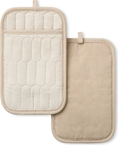 Martha Stewart Honeycomb Quilted Chambray Pot Holder Set, 7" X 10" In Brown