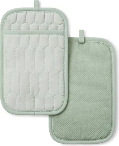 Martha Stewart Honeycomb Quilted Chambray Pot Holder Set, 7" X 10" In Green