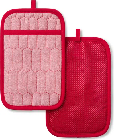 Martha Stewart Honeycomb Quilted Chambray Pot Holder Set, 7" X 10" In Red