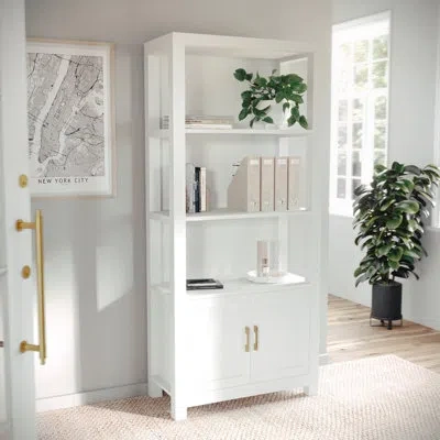 Martha Stewart Hutton 4 Tier Shaker Style Bookcase With Cabinet In White