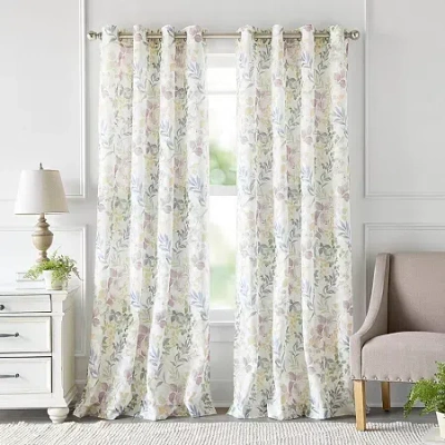 Martha Stewart Jardin Grommet Top Sheer Single Curtain Panel In White