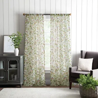 Martha Stewart Kensington Garden Print Rod Pocket Light-filtering Set Of 2 Curtain Panel In Pink