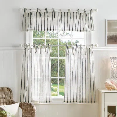 Martha Stewart Laguna Semi-sheer Rod Pocket Kitchen Curtain Valance And Tiers Set In Navy