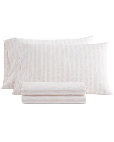 Martha Stewart Leaf Stripe Cotton Sheet Set In White