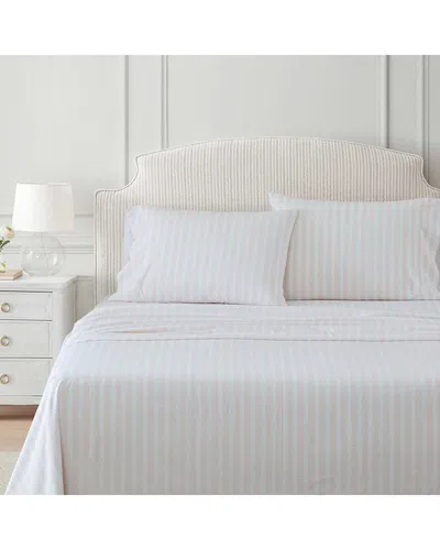 Martha Stewart Leaf Stripe Cotton Sheet Set In White