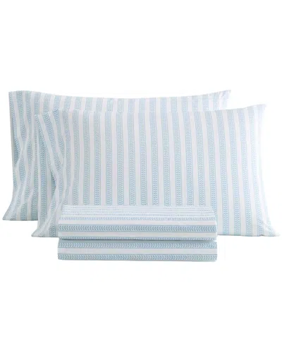 Martha Stewart Leaf Stripe Cotton Sheet Set In White