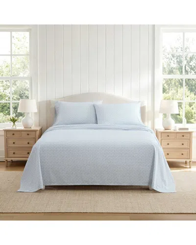 Martha Stewart Leaves Cotton Percale Sheet Set In Blue