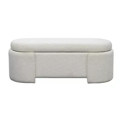 Martha Stewart Leslie Fully Upholstered Oval Storage Bench With Soft-close Lid Upholstered Bench In White
